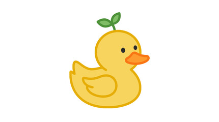 Fototapeta premium Cute cartoon yellow duckling with sprout
