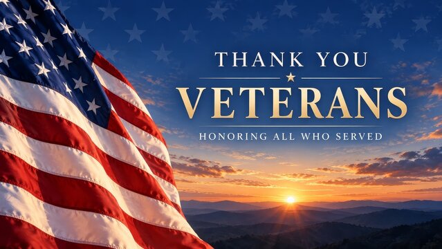Honoring american veterans with a beautiful sunset and flag background for veterans day celebration