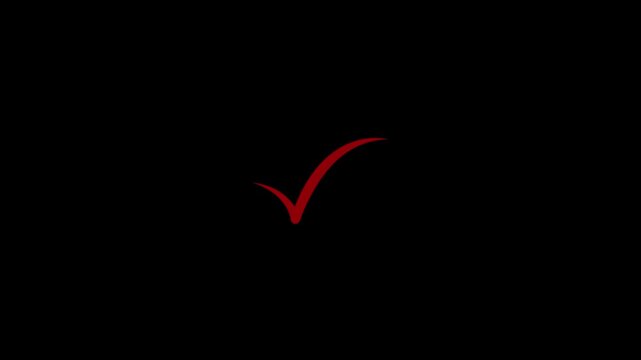 Red checkmark animates across a black background from left to right