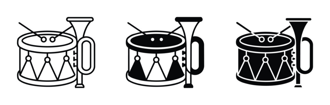 Marching Band Instruments: Drum and Trumpet Icons, Musical Ensemble Symbols, Performance Graphics