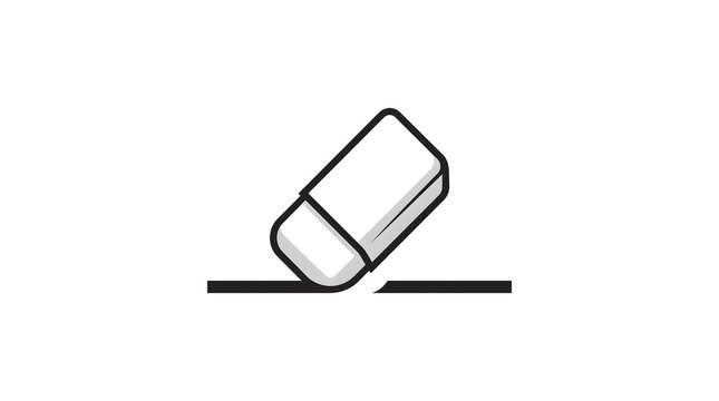 Vector illustration of a minimalist eraser icon erasing a black line on a clean white background, representing deletion, correction, or starting fresh