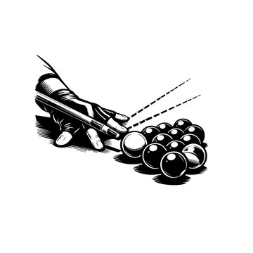 "Snooker Equipment Vector Set - Snooker Balls, Cue Stick, and Green Table Background"