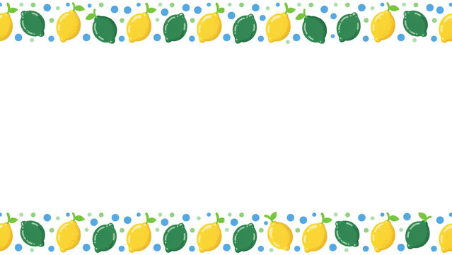 Seamless horizontal border frame with hand drawn lemons and limes on white background lemon border lime border fruit pattern summer fruit colorful