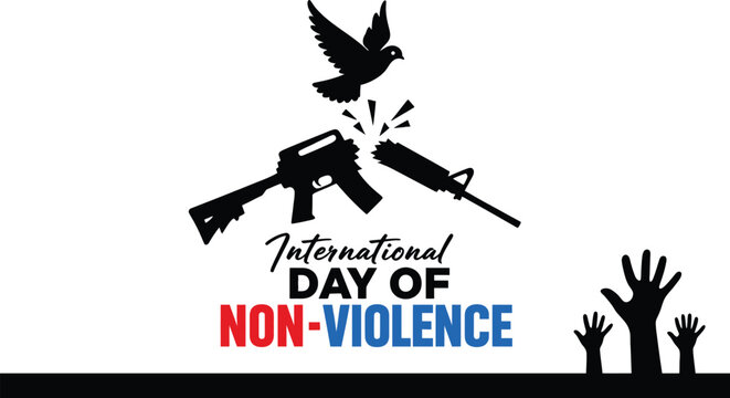 International Day of Non-Violence Vector Illustration with Peace Dove and Broken Gun Silhouette, Anti-war Awareness Banner for Global Harmony and Human Rights Advocacy Background