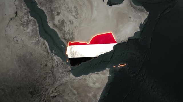 Animated YEMEN Map Filled with Flag with animated Golden Border