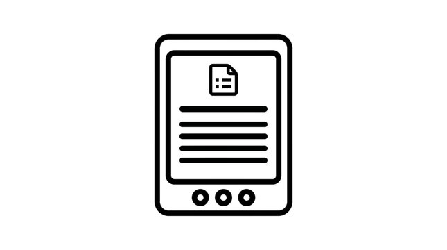 Ebook reader icon with document symbol, isolated on transparent background