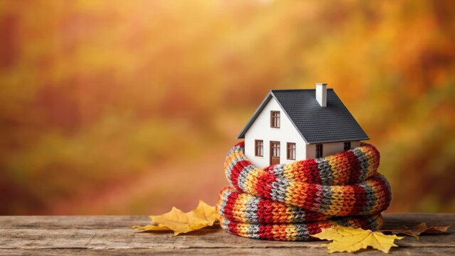 Small model house wrapped in a warm scarf