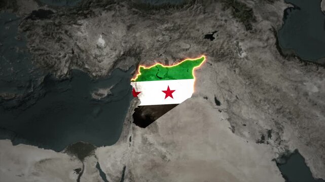 Animated SYRIA Map Filled with Flag with animated Golden Border
