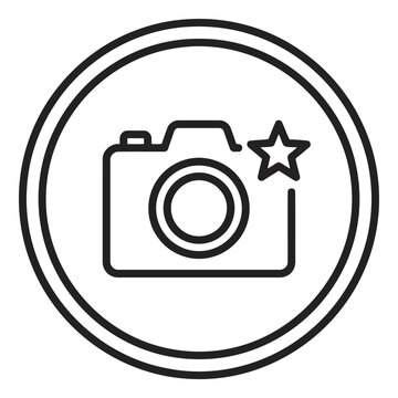 Camera icon with a star symbol inside a circular frame, representing photography favorites or featured photo settings