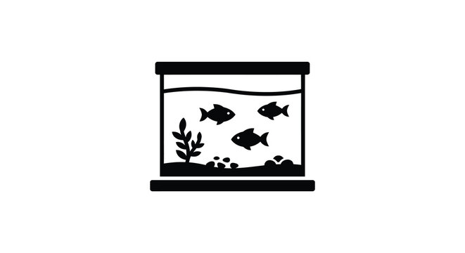 Aquarium with fish and plants is a black silhouette icon
