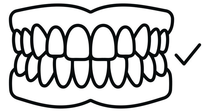 Dental health icon showing a set of clean teeth with a checkmark, representing oral hygiene and dental care