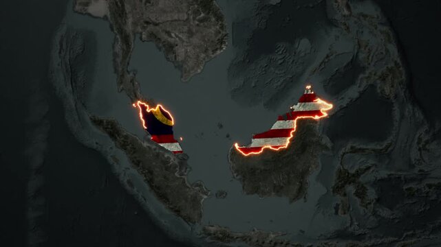Animated MALAYSIA Map Filled with Flag with animated Golden Border