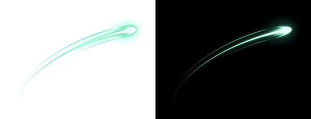 Light Trail teal glowing comet arc with a bright rising tip perfect for cosmic banners with PNG, Transparent and Black Background Versions included © Crafter