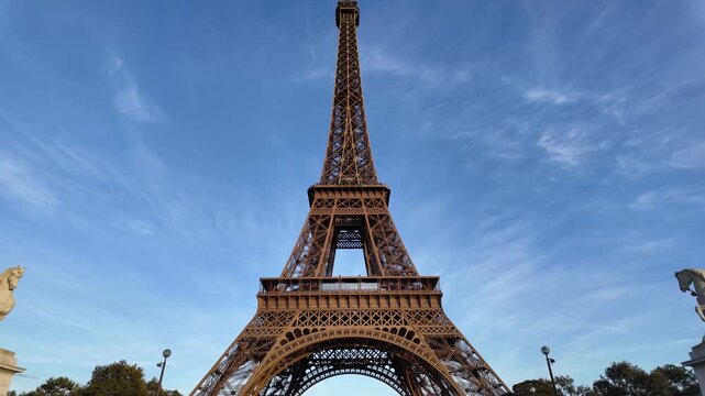 Eiffel Tower In Paris In France. Downtown District. Trocadero Skyline. Eiffel Tower In Paris In France. Tourism Landmark. Beautiful Cityscape.  Paris Skyline. Beautiful Sunny Day.
