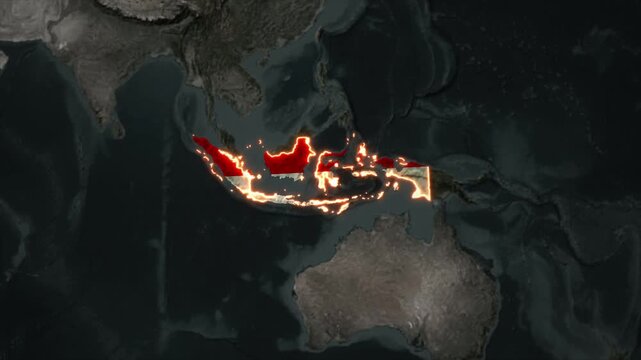 Animated INDONESIA Map Filled with Flag with animated Golden Border