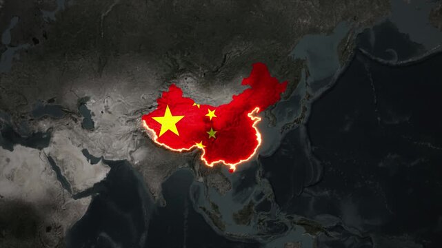 Animated CHINA Map Filled with Flag with animated Golden Border