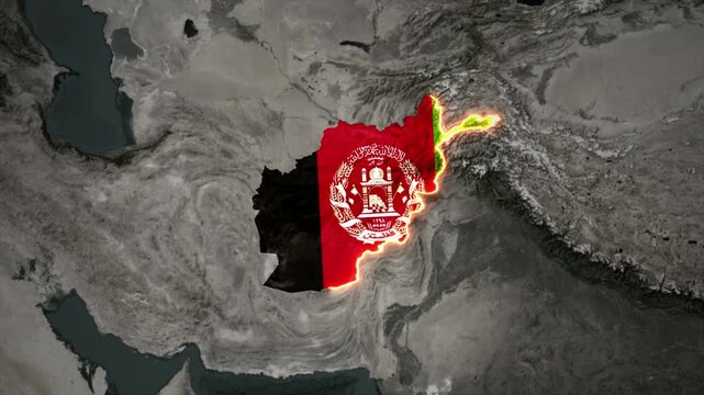 Animated AFGHANISTAN Map Filled with Flag with animated Golden Border