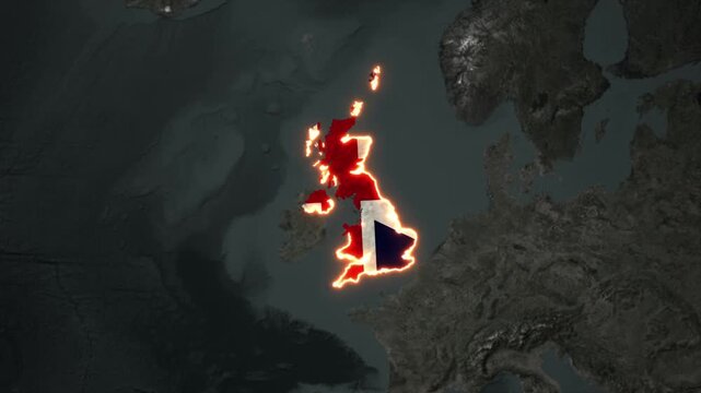 Animated UNITED KINGDOM Map Filled with Flag with animated Golden Border