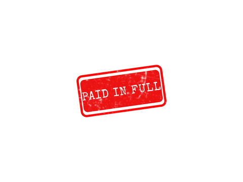 A red distressed rubber stamp with the text paid in full isolated on a transparent background for business documents.