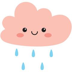 Fototapeta premium Smiling rain cloud with blue droplets, great for weather illustration sets, seasonal nature art, and cute cartoon graphics