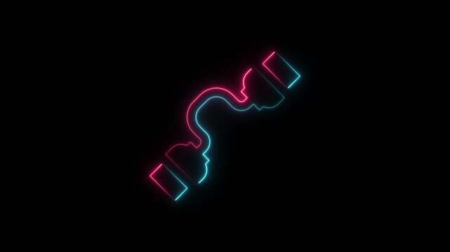 Neon glowing usb cable icon with red and blue light lines on a dark background