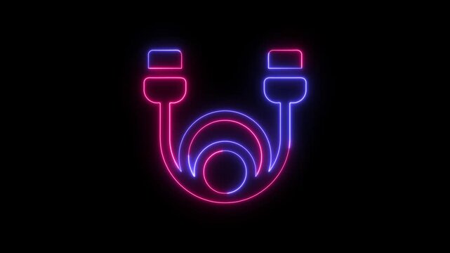 Glowing neon electric cable icon with red and blue light lines on a dark background