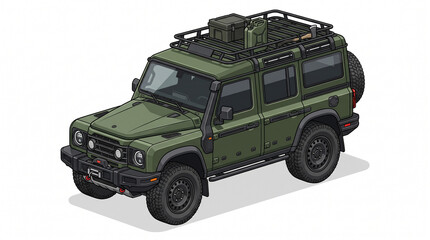 Obraz premium Premium Rugged Boxy Off Road SUV Isometric Front Three Quarter Vector Illustration.