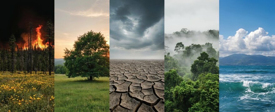 Collage of diverse natural landscapes and weather