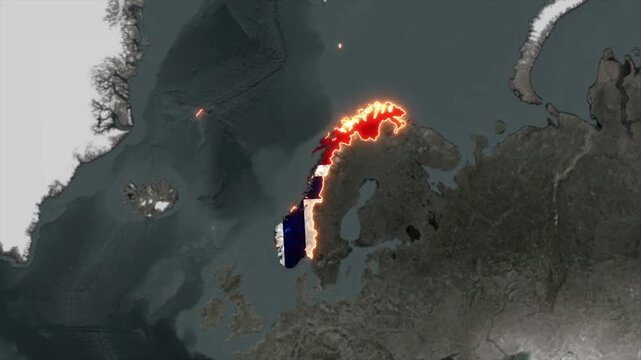 Animated NORWAY Map Filled with Flag with animated Golden Border
