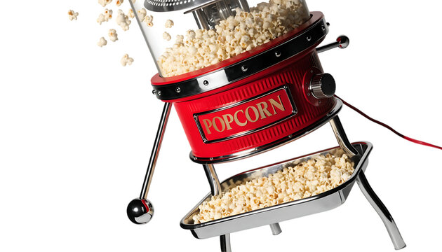 retro popcorn machine cut out isolated on 8k resolution transparent white background PNG. AI GENERATED.
