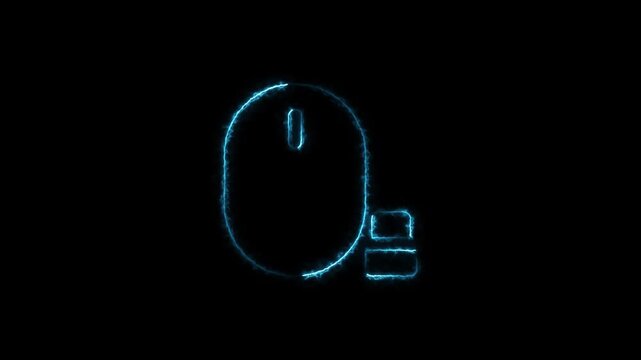 Glowing neon blue computer mouse icon on a black background