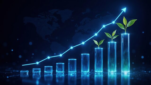 Financial growth concept with plants in glass tubes