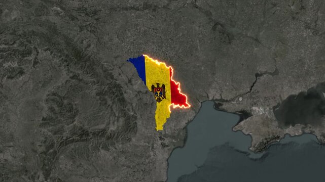 Animated MOLDOVA Map Filled with Flag with animated Golden Border