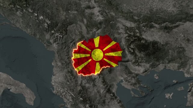 Animated North Macedonia Map Filled with Flag with animated Golden Border