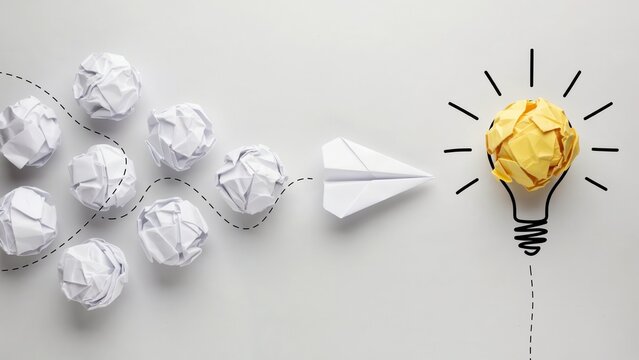 Paper plane transforming into a light bulb idea