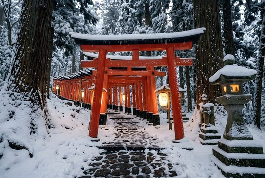 鳥居の列・参道・奥へと続く石灯籠