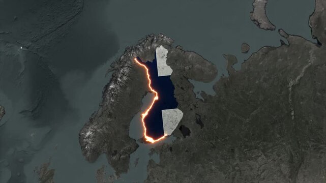 Animated FINLAND Map Filled with Flag with animated Golden Border