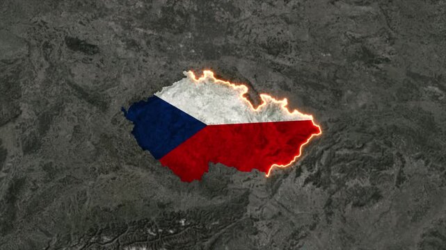 Animated CZECH REPUBLIC Map Filled with Flag with animated Golden Border