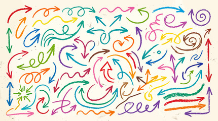 Fototapeta premium Colorful Hand Drawn Crayon Doodle Arrows Set for Infographic Design