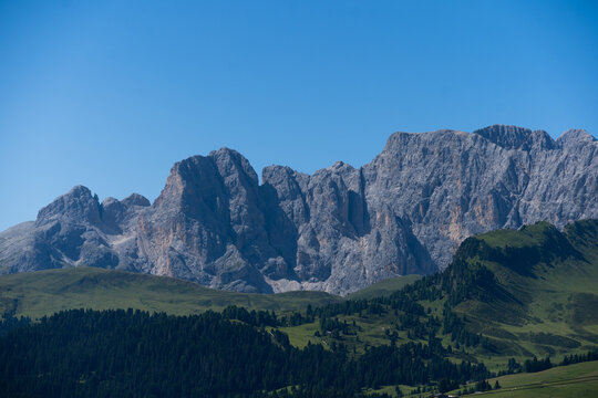 Rocky mountains range and clouds sunset landscape Travel view wilderness nature tranquil, Alpe de Siusi, Plattkofel, Langkofel, Rosengarten