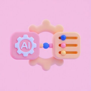 Pastel app icons arranged in a circular composition with gear and document.