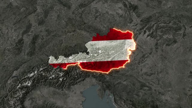 Animated AUSTRIA Map Filled with Flag with animated Golden Border