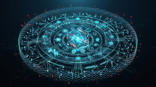 Digital circular data network visualization isolated on transparent background