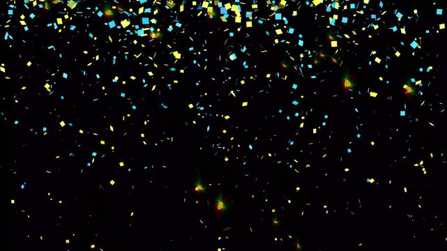 Colorful isolated confetti party popper explosion on black screen, realistic confetti blast falling animation, celebration overlay motion design element for birthday and wedding