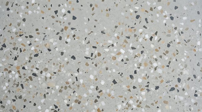 Seamless terrazzo texture with grey concrete and colorful stone chips
