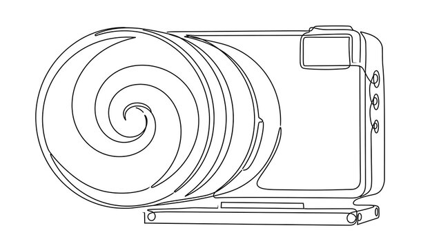 Camera with swirly lens white background.