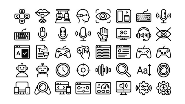Collection of various technology and communication icons isolated on transparent background