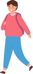 Obraz premium Smiling young boy walking carrying a backpack, representing education and school life