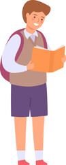 Obraz premium Young boy character happily reading a book, representing education and learning
