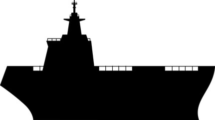 Silhouette of a large aircraft carrier, symbolizing defense and maritime security © Tartila